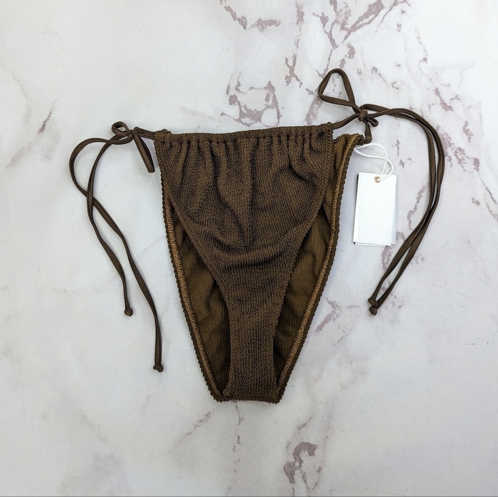 Good American Swim Bottom Women 7 8 4X 5X Mocha Brown Crinkle Tiny Ties Bikini